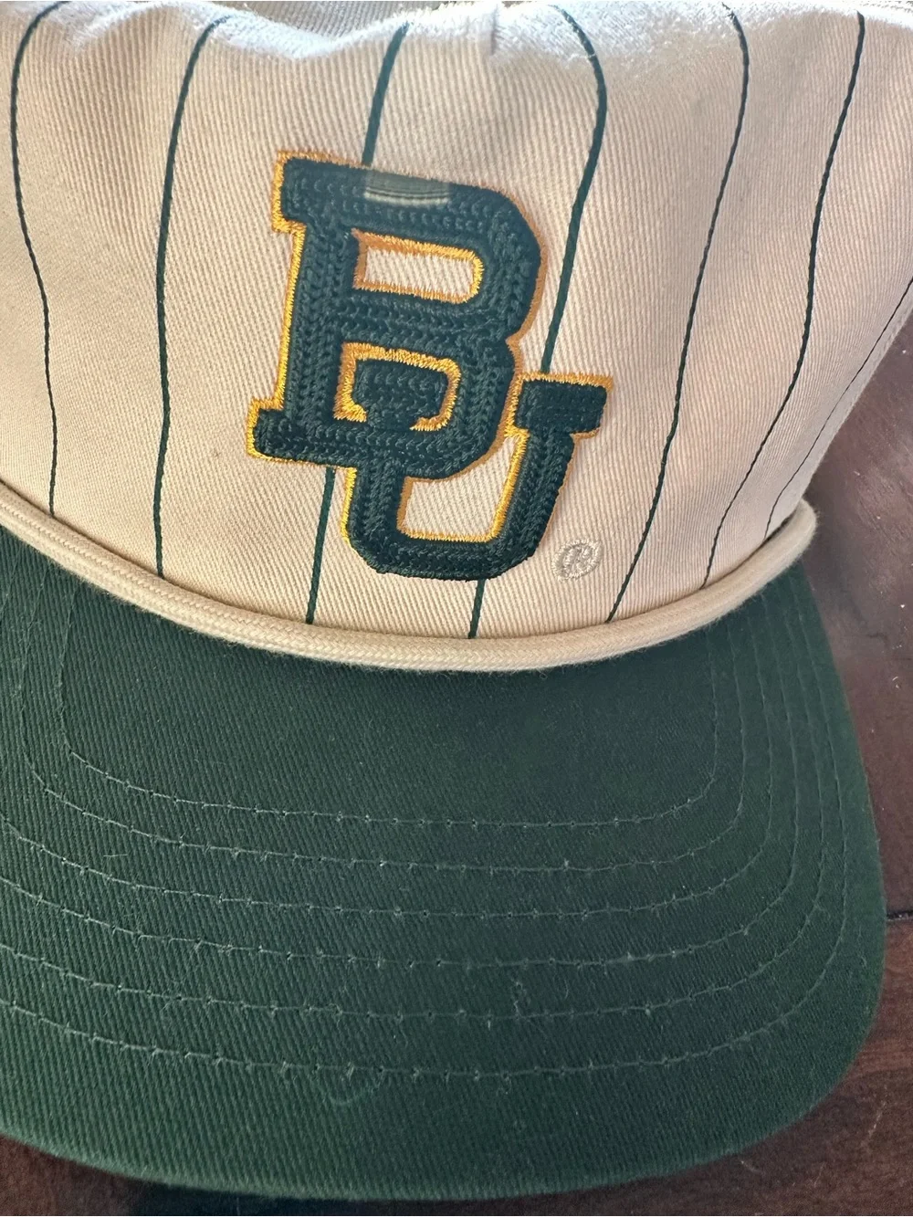 Baylor University Beige and Green Pinstripe Baseball Cap